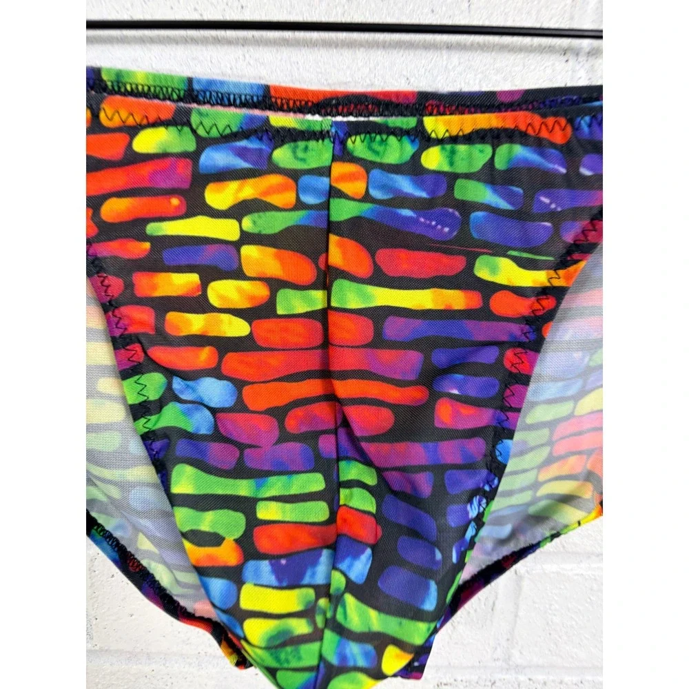 Skinz Competition Posing Brief Men XL Rainbow Brick Print Semi Sheer Bikini